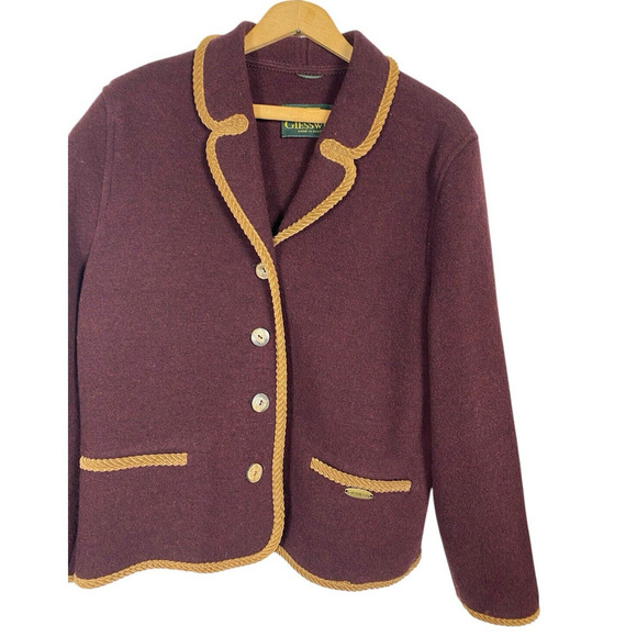 Giesswein Boiled Wool Jacket Size 40 US 10 Burgundy Red Preppy Quiet Luxury Coat - Picture 4 of 9